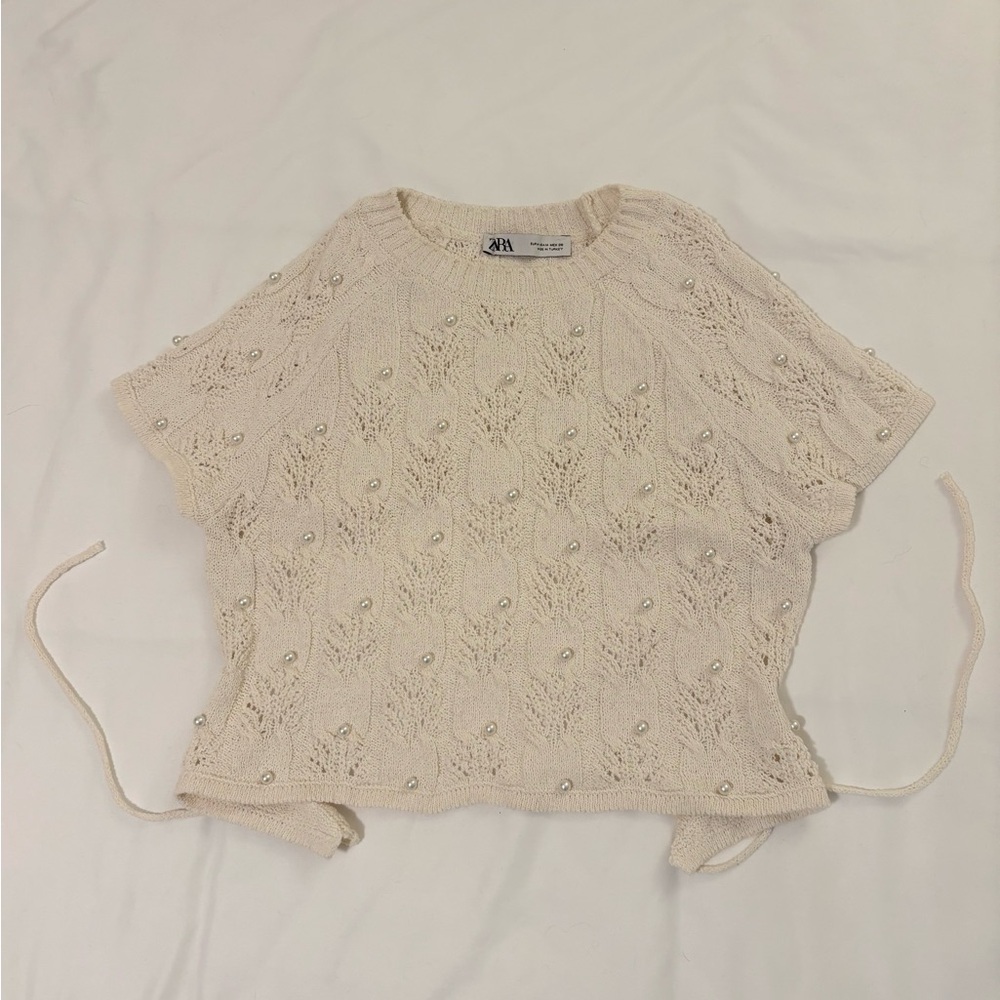 Zara Pearl Knit Top with Open Back